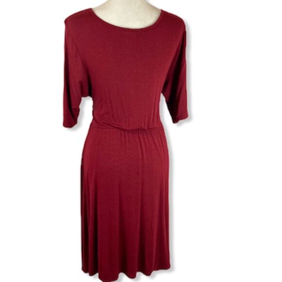 Burgundy knit midi dress tie front size large stretch knit jersey by Loveappella - Picture 4 of 7